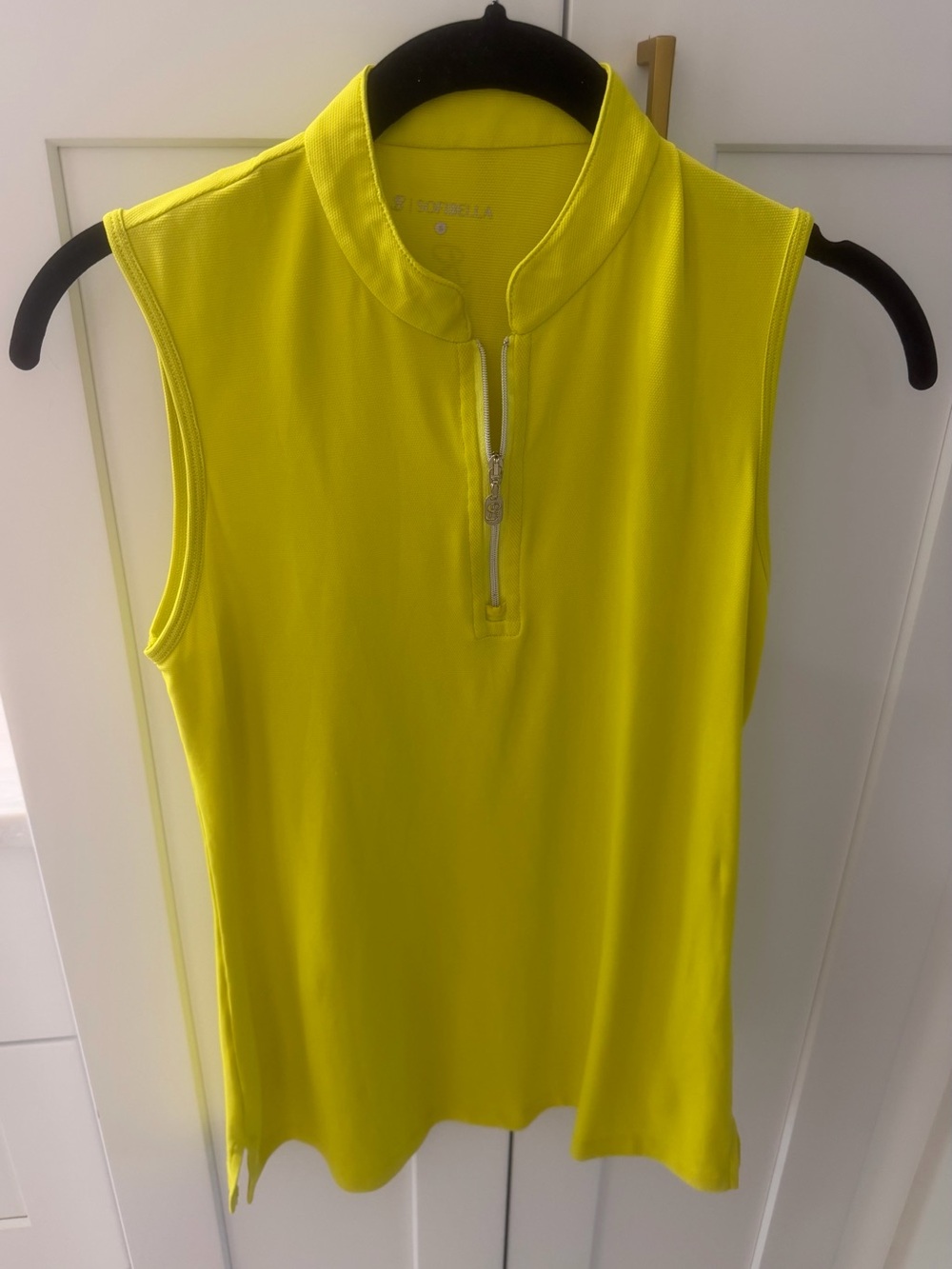 IBKUL Neon Yellow Sleeveless Zip Mock-Neck Tank